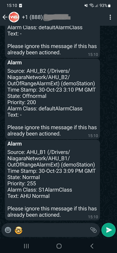 N4 Alarms to Whats App Service